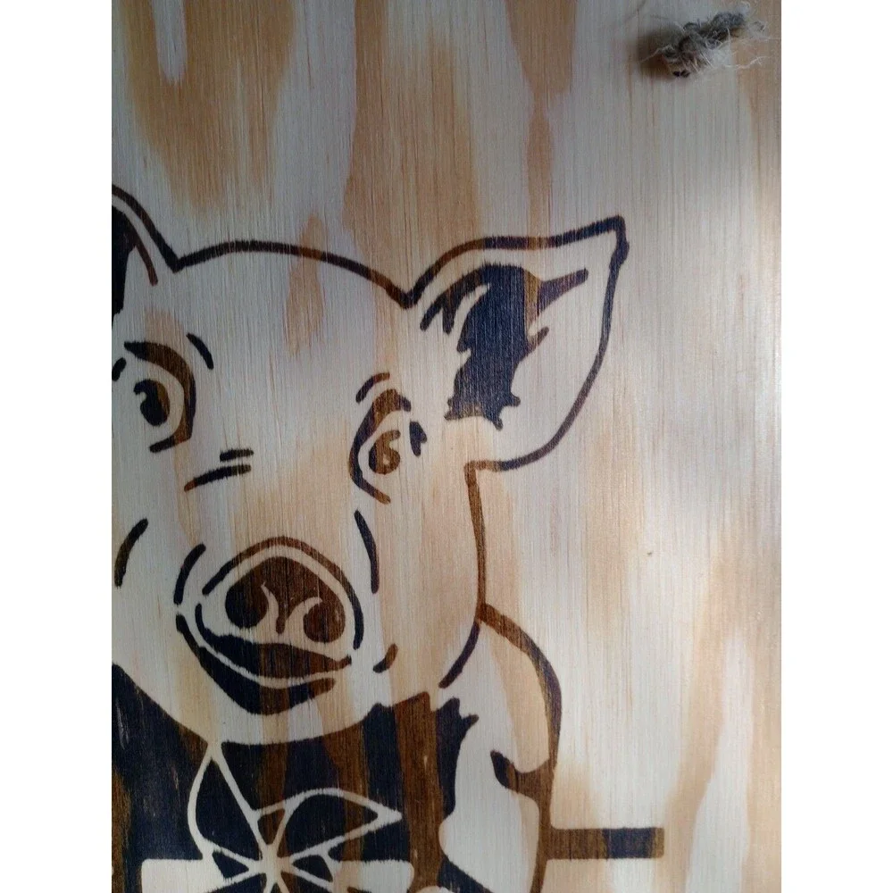 Handmade Pig Home Decor Wood Burnished 12 X 12